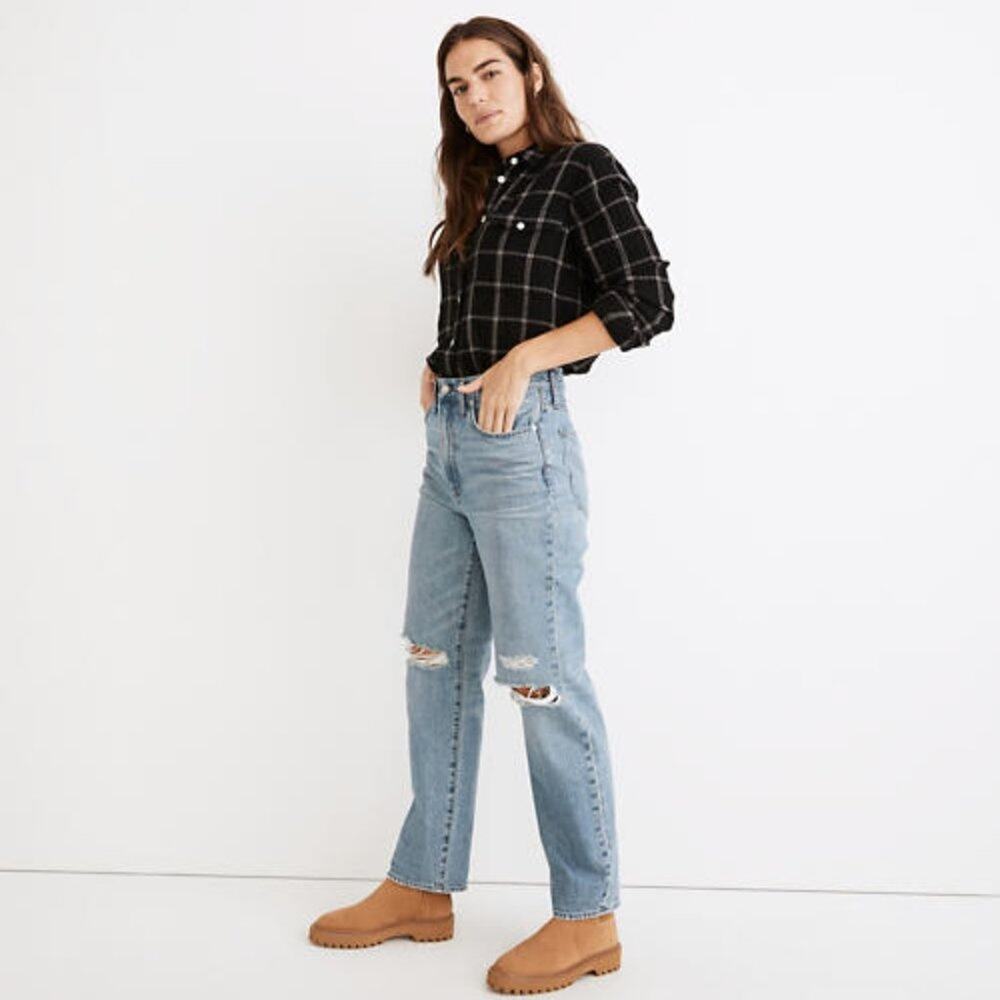 MADEWELL The Perfect Vintage Straight Jean Berrimore Wash Ripped Edition